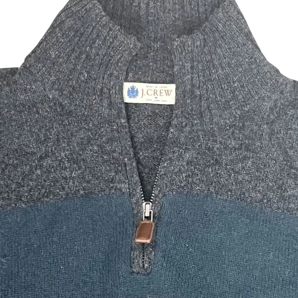 Vintage J Crew Lambswool 1/4 Zip Sweater Mens XL Grey Green Striped Blokecore